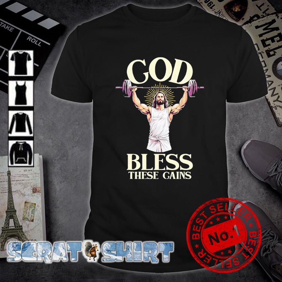 Top god bless these gains fitness Jesus lift weight retro shirt